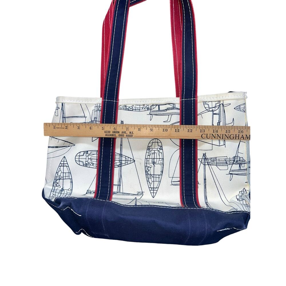 L.L. Bean Boat Tote canvas preppy Nautical Sailboat Print  red white blue VTG - Picture 13 of 14